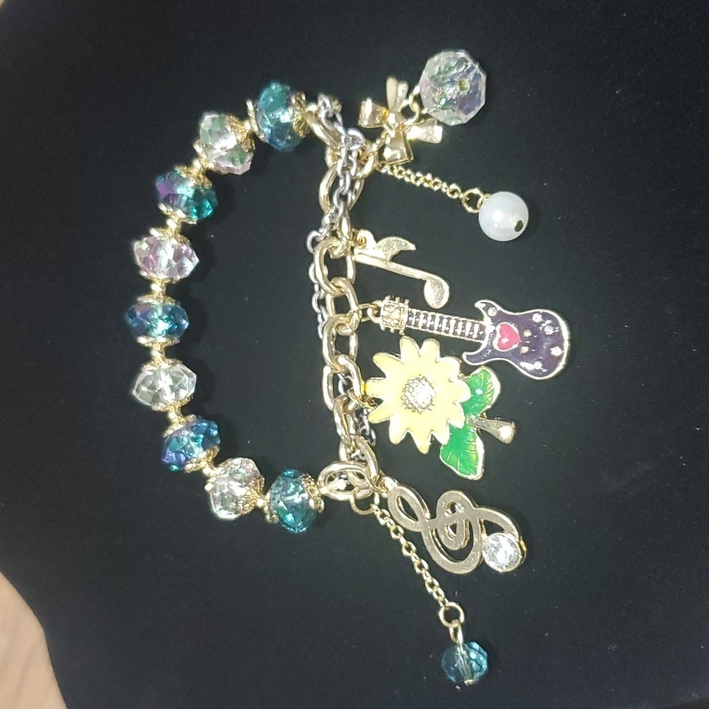 Beaded Music Charm Stretchy Elastic Bracelet